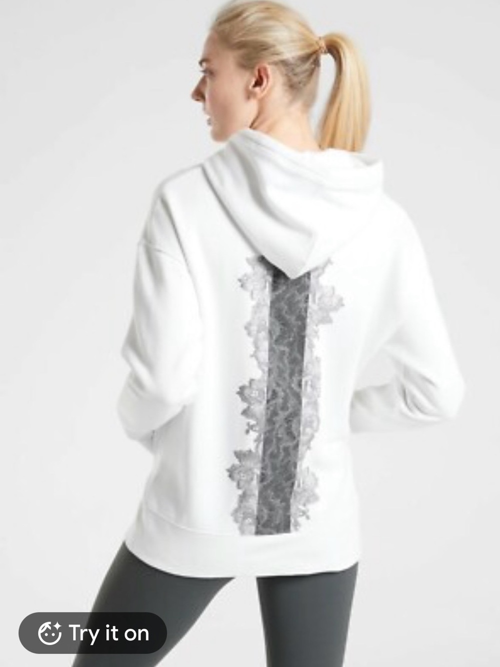 NWT Athleta Women's oversized Lace-Trim Hoodie. Sz MD